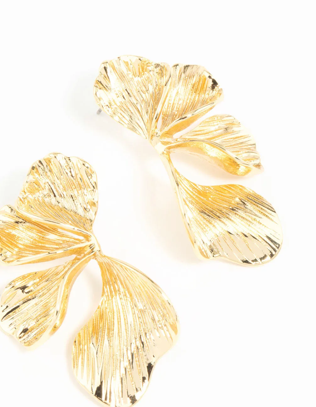 Gold Plated Organic Petal Stud Earrings