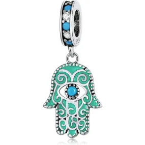 Hand of Fatima Pendant Charms for Pandora Bracelet,925 Sterling Silver Blue Turquoise Charm Bead with Jewelry Gift Box