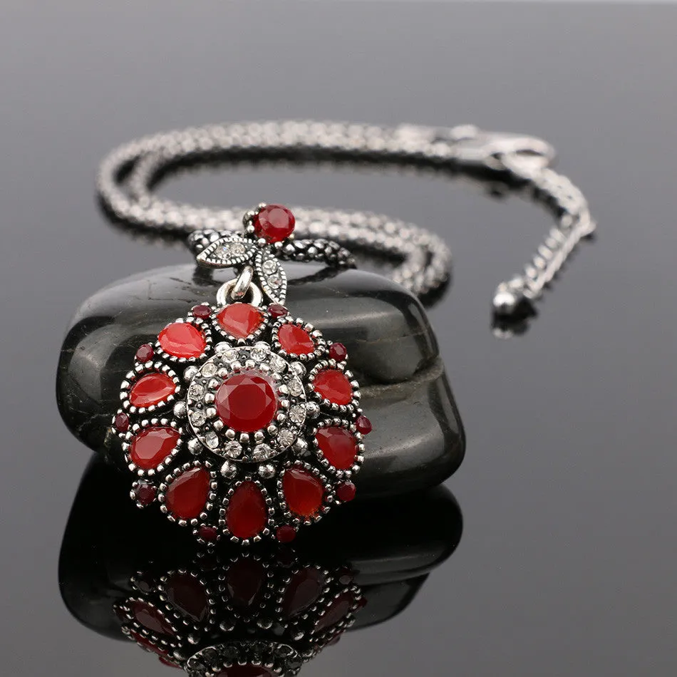 Hot Gorgeous Bohemia Vintage Jewelry Fashion Resin Silver -Plated Women For Pendant Long Necklace Crystal Gifts