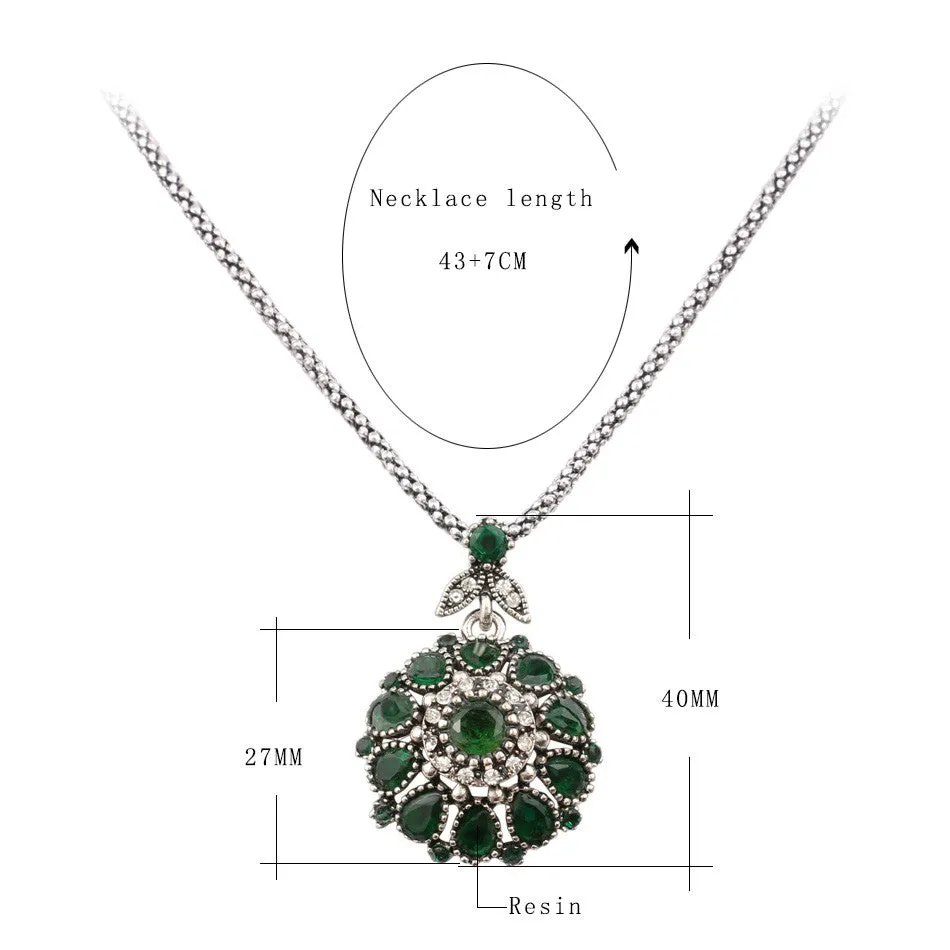 Hot Gorgeous Bohemia Vintage Jewelry Fashion Resin Silver -Plated Women For Pendant Long Necklace Crystal Gifts