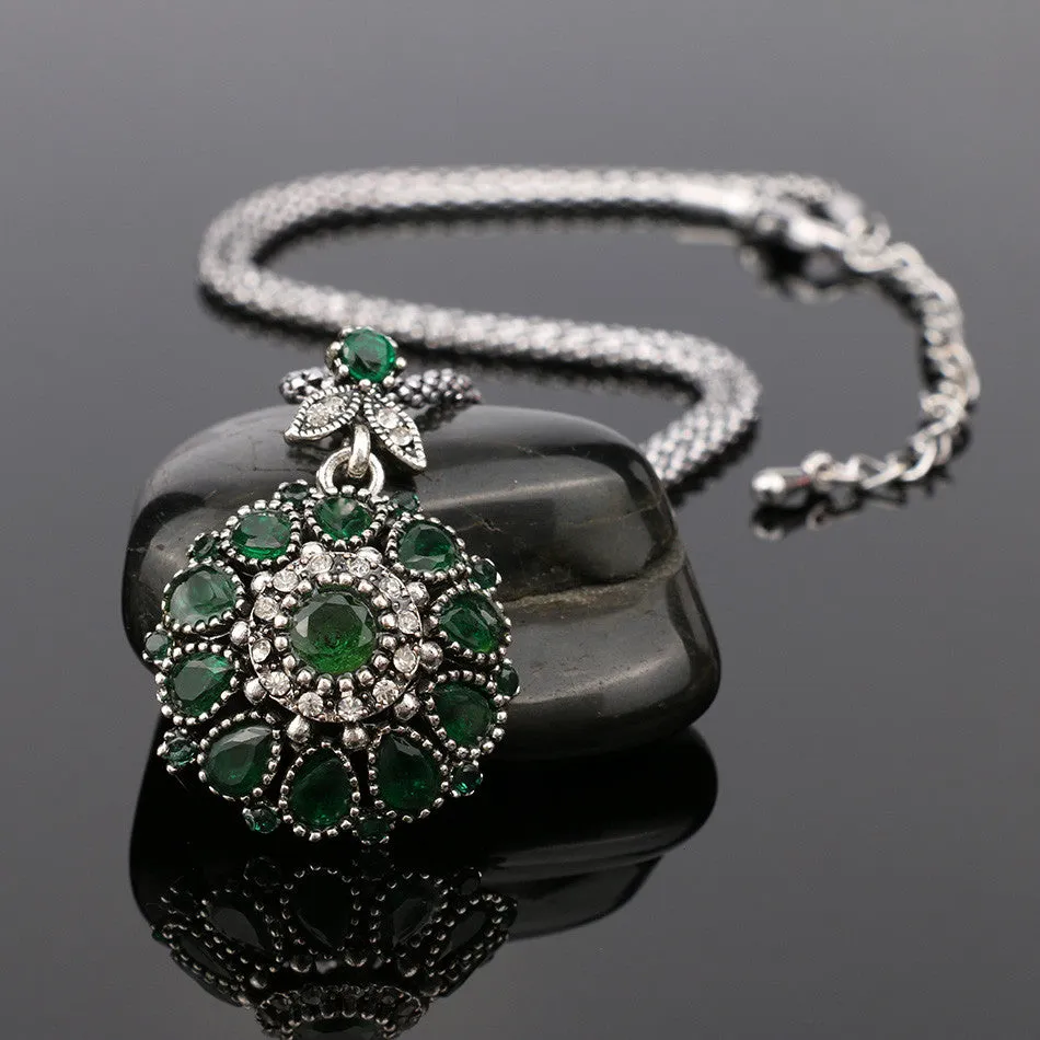 Hot Gorgeous Bohemia Vintage Jewelry Fashion Resin Silver -Plated Women For Pendant Long Necklace Crystal Gifts