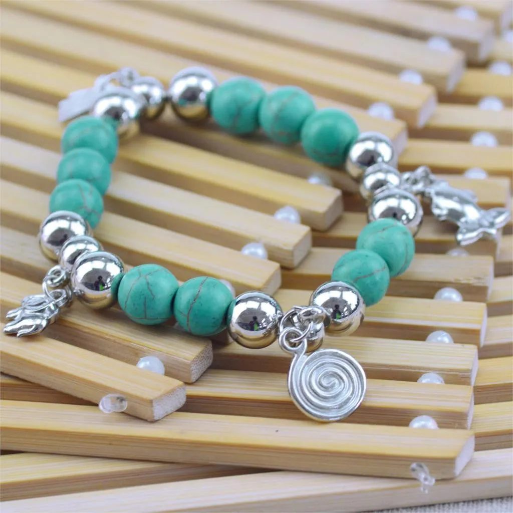Hot Sale 8 Designs Animal & key & Star Elephants Bracelet Retro bohemian Style beaded Turquoise Fashion Women Bracelet Jewelry