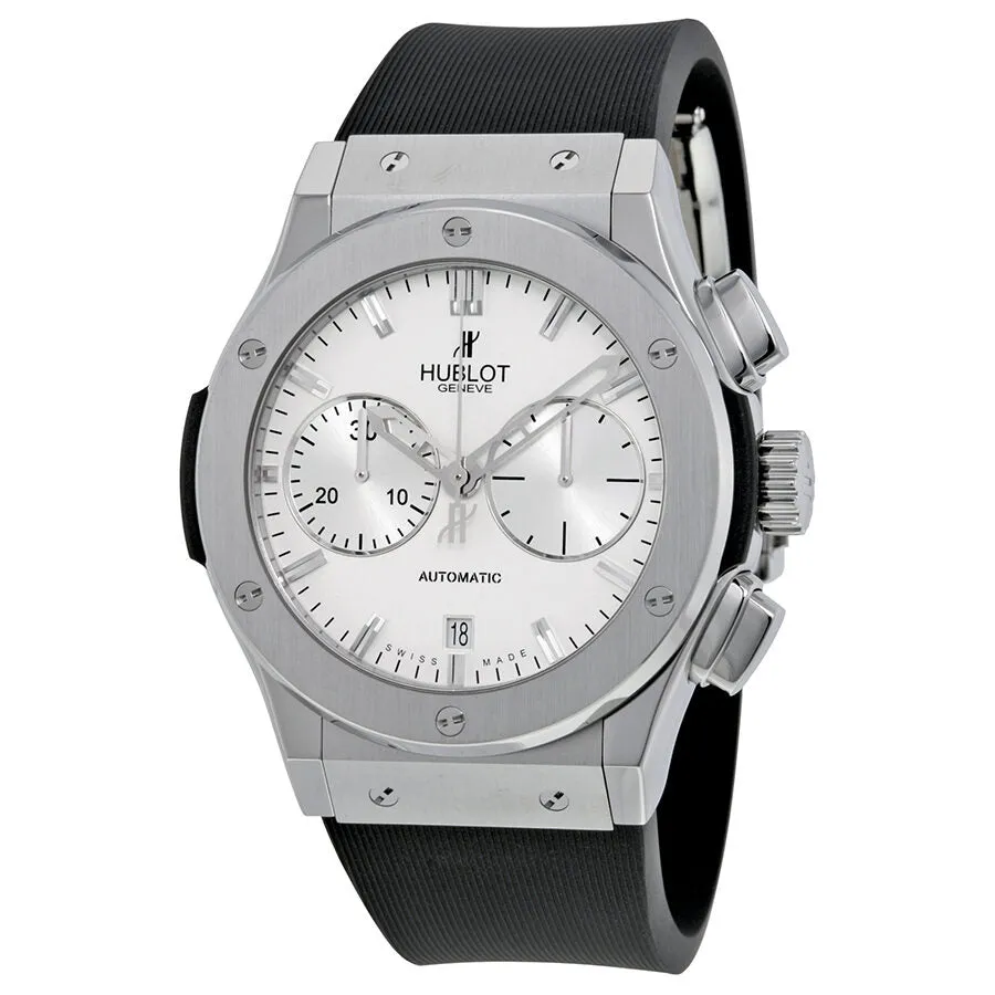 Hublot Classic Fusion Silver Dial Chronograph Black Rubber Men's Watch 521.NX.2610.RX