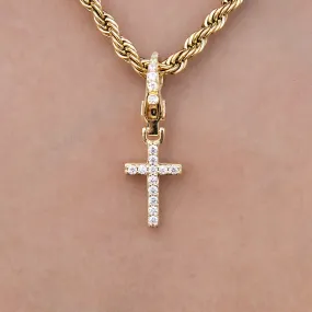 Iced Micro Cross Clip On Pendant in Yellow Gold