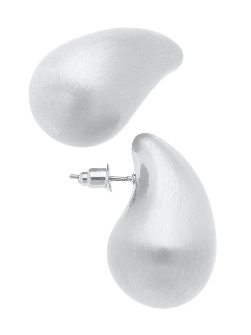 Icon Puffed Teardrop Stud Earrings - Satin Silver