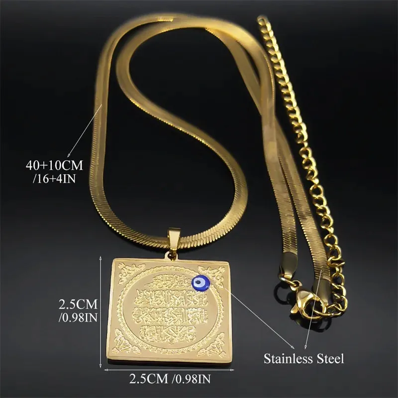 Islamic Arabic Quran Turkish Eye Pendant Necklace for Men Women