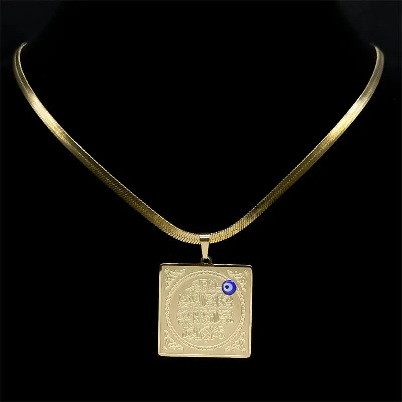 Islamic Arabic Quran Turkish Eye Pendant Necklace for Men Women