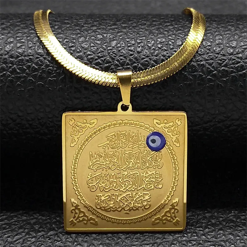 Islamic Arabic Quran Turkish Eye Pendant Necklace for Men Women