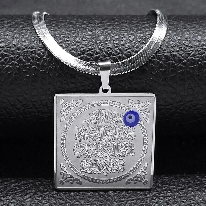 Islamic Arabic Quran Turkish Eye Pendant Necklace for Men Women