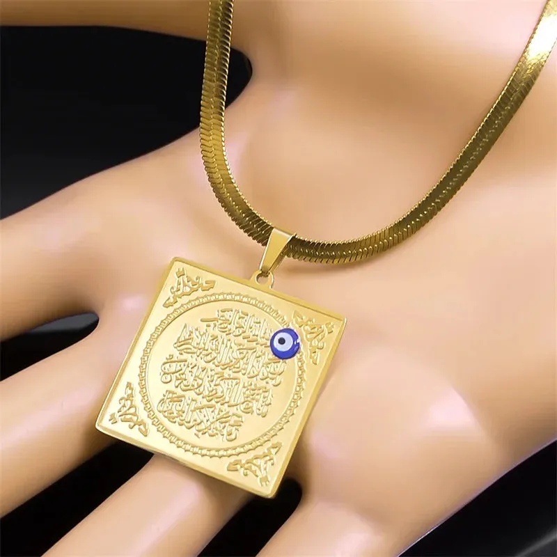 Islamic Arabic Quran Turkish Eye Pendant Necklace for Men Women
