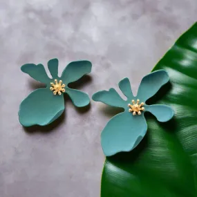Kakaako Teal Island Flower Earrings