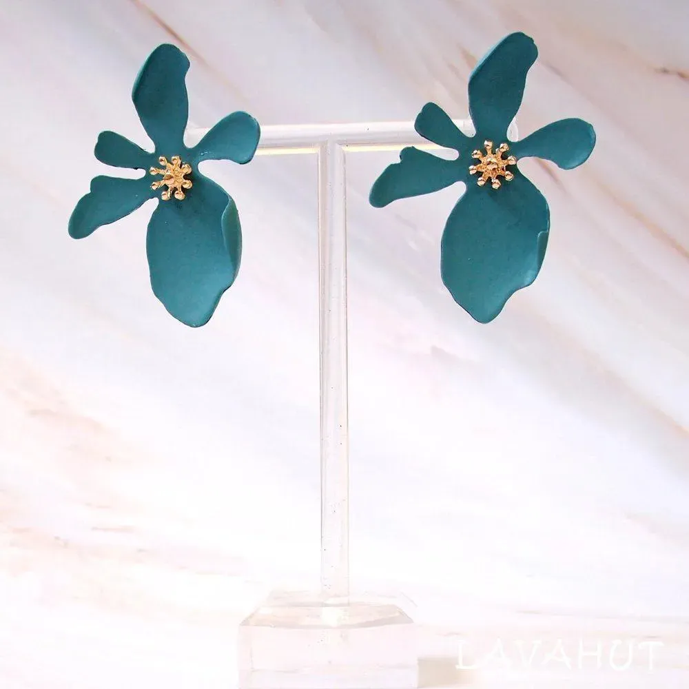 Kakaako Teal Island Flower Earrings