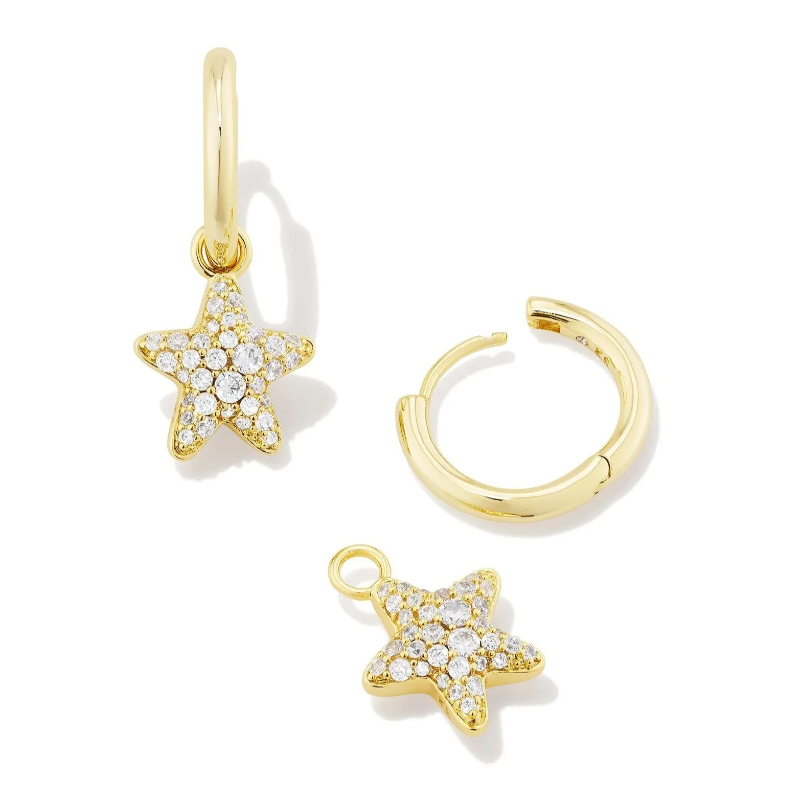 Kendra Scott | Jae Star Pave Gold Huggie Earrings in White Crystal