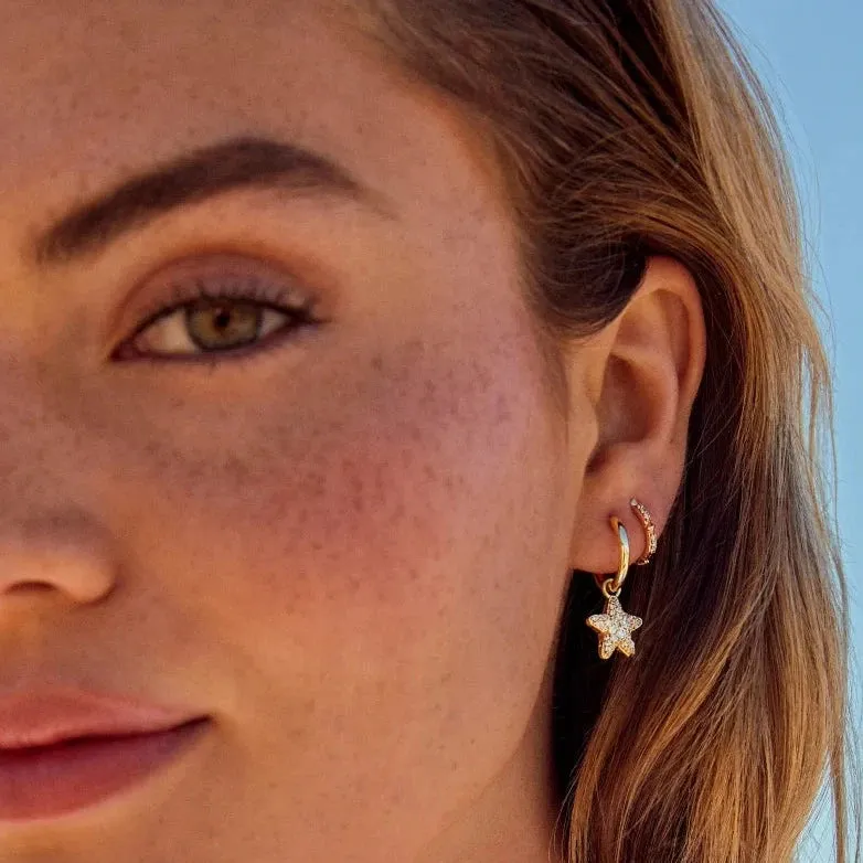 Kendra Scott | Jae Star Pave Gold Huggie Earrings in White Crystal