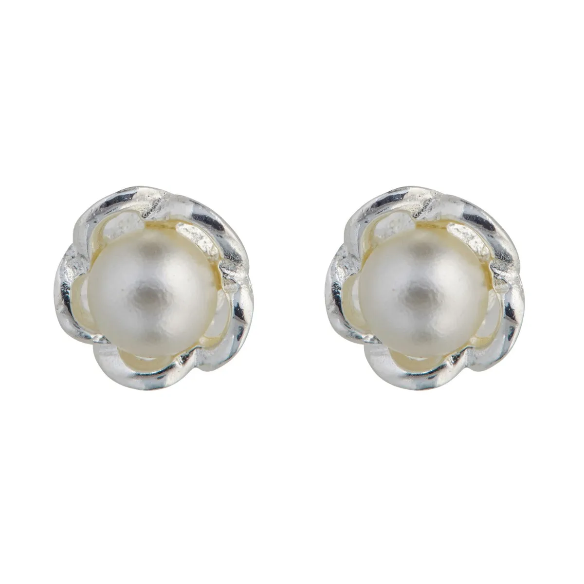 Kilkenny Sterling Silver Pearl Stud Earrings in Floral Setting
