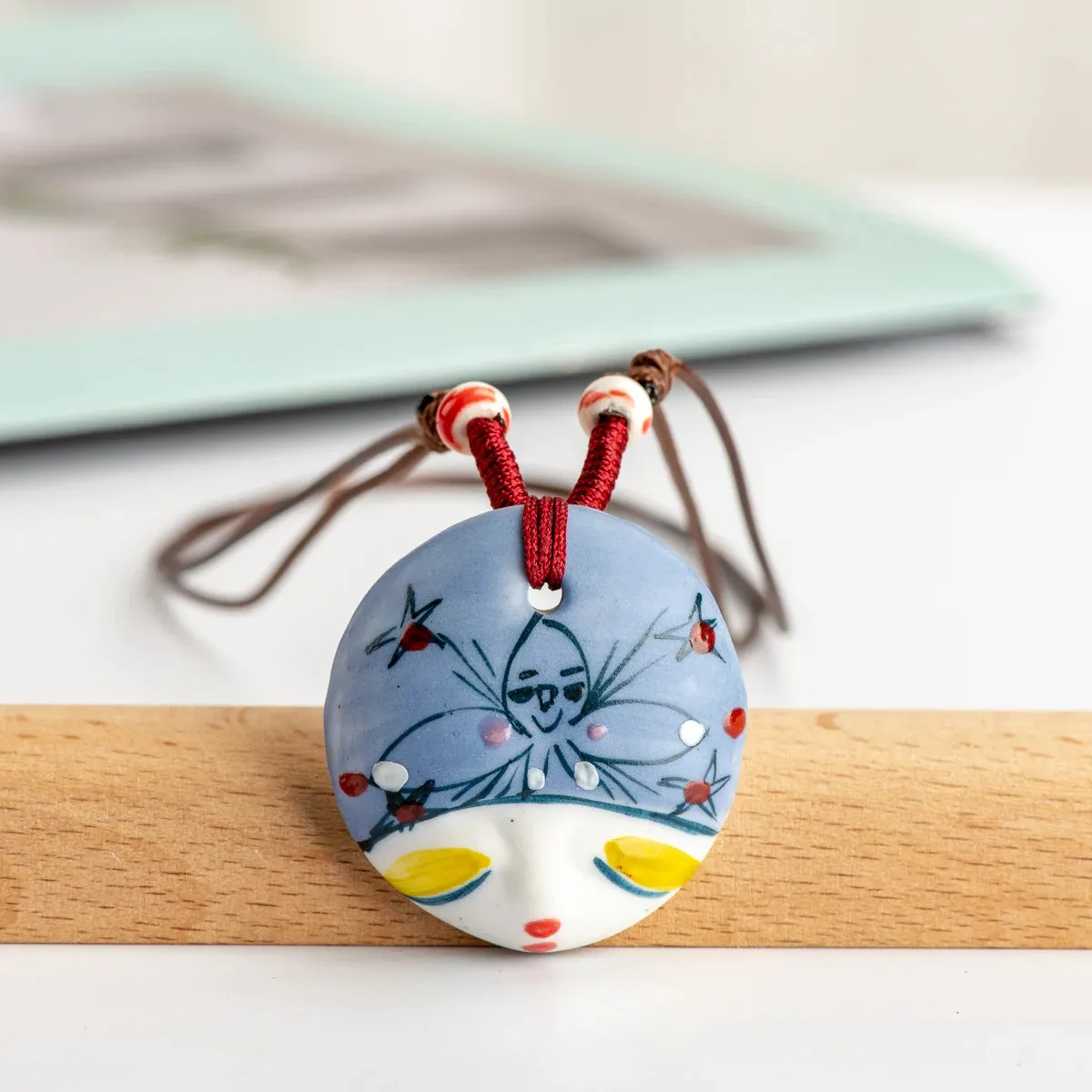 L China Ceramic Girl Face Pendant Bar necklace retro Chinese style Necklaces