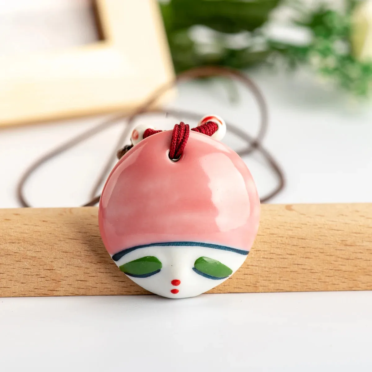 L China Ceramic Girl Face Pendant Bar necklace retro Chinese style Necklaces