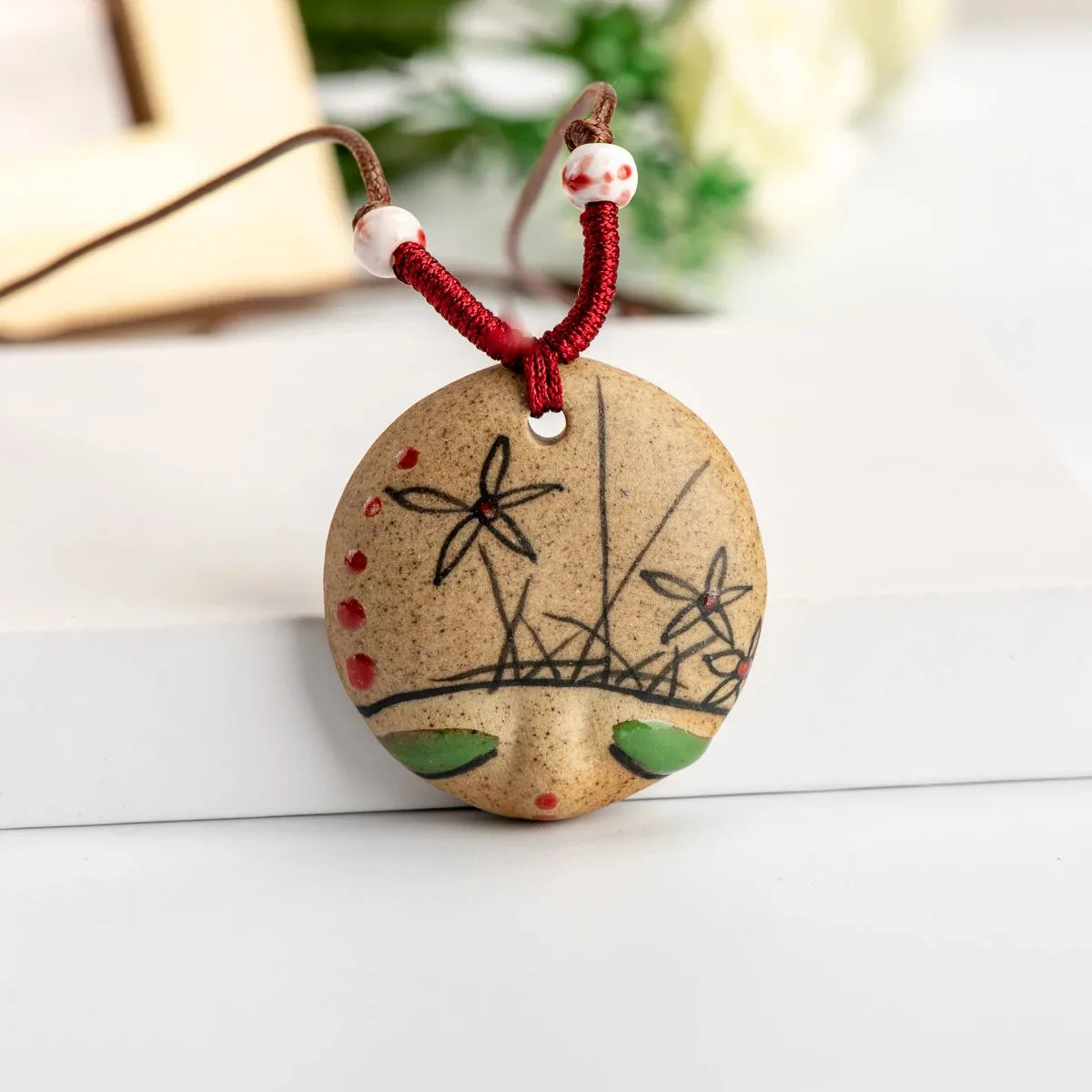 L China Ceramic Girl Face Pendant Bar necklace retro Chinese style Necklaces