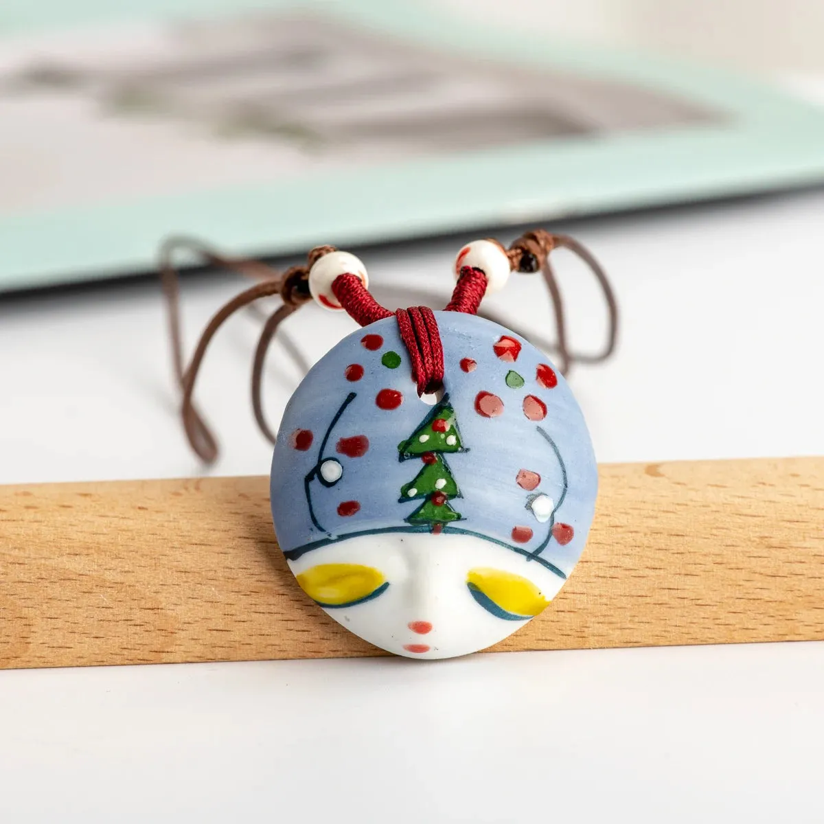 L China Ceramic Girl Face Pendant Bar necklace retro Chinese style Necklaces