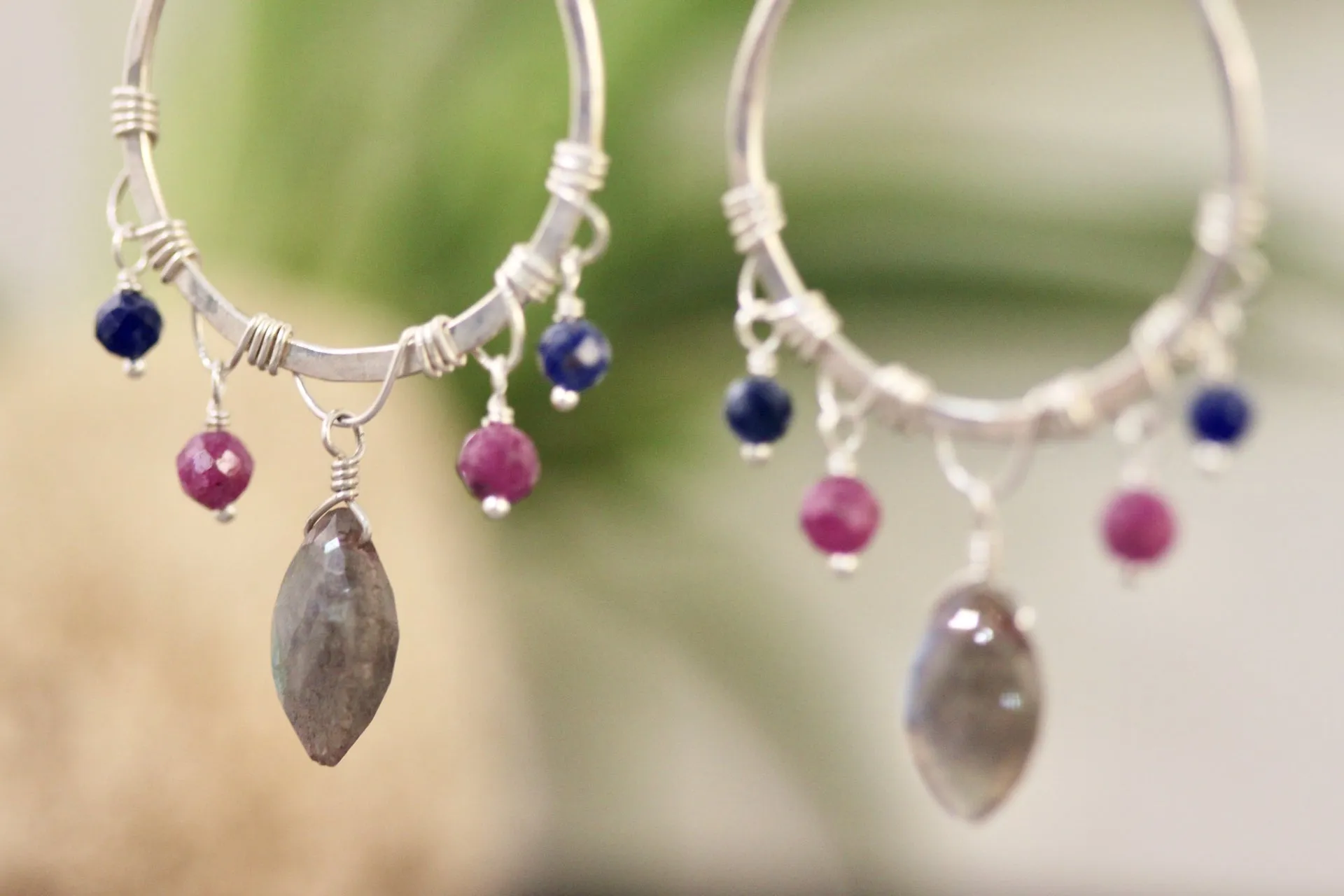 Large Sterling Silver Teardrop Earrings with Labradorite
