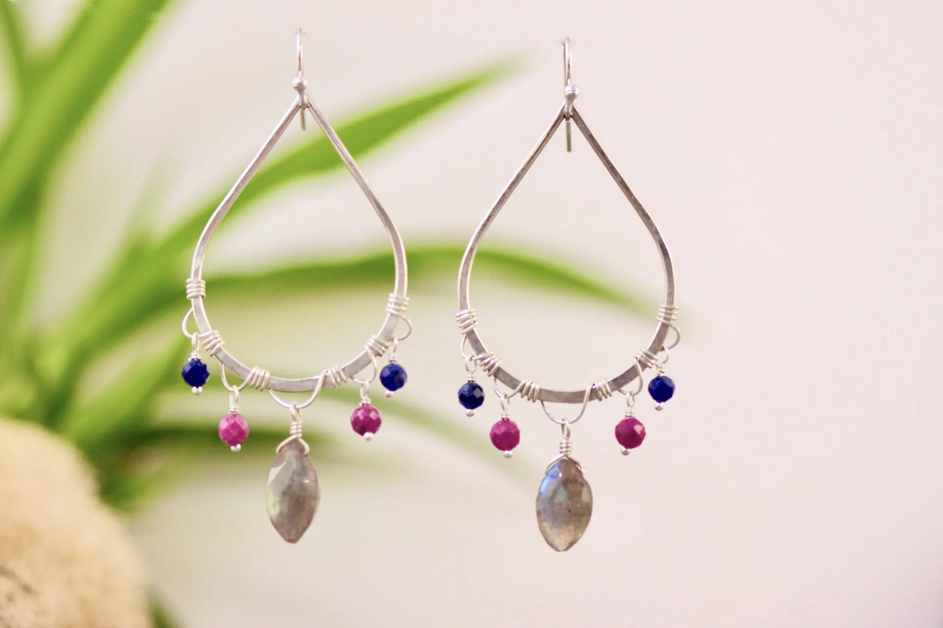 Large Sterling Silver Teardrop Earrings with Labradorite