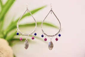 Large Sterling Silver Teardrop Earrings with Labradorite