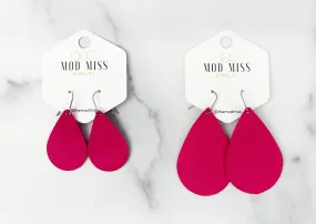 Leather Teardrop Earring "Fuchsia Pink"