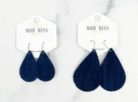 Leather Teardrop Earring "Weaved Navy"