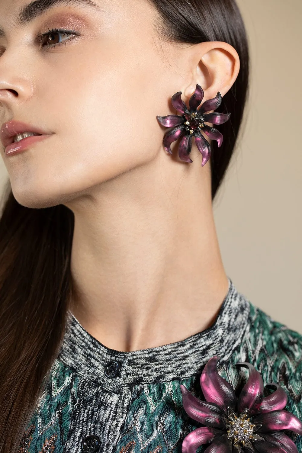 Magenta Fleur Large Flower Studs