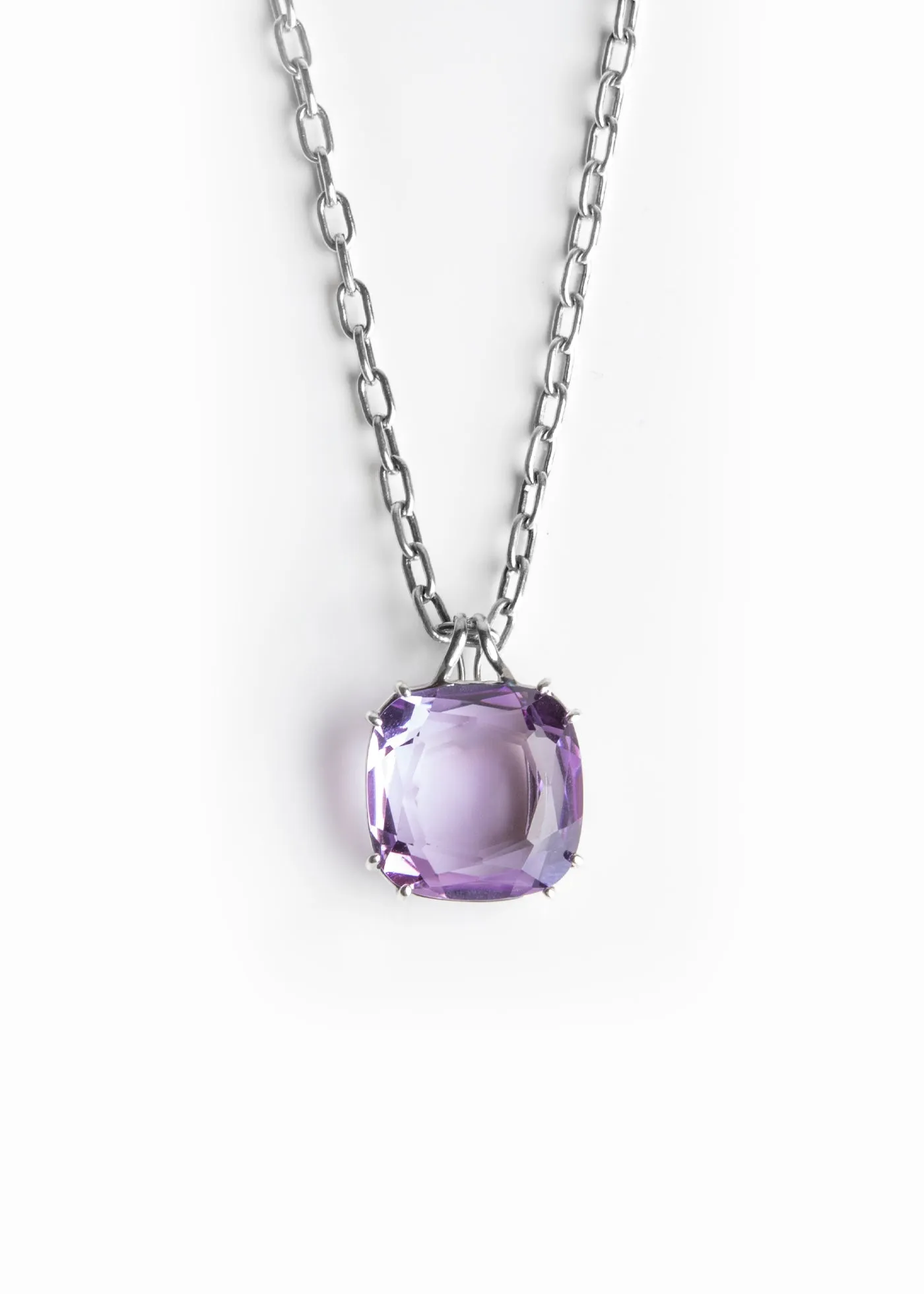 Medium Amethyst Sterling Pendant, 34 Carat Cushion Cut