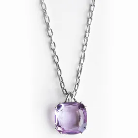 Medium Amethyst Sterling Pendant, 34 Carat Cushion Cut