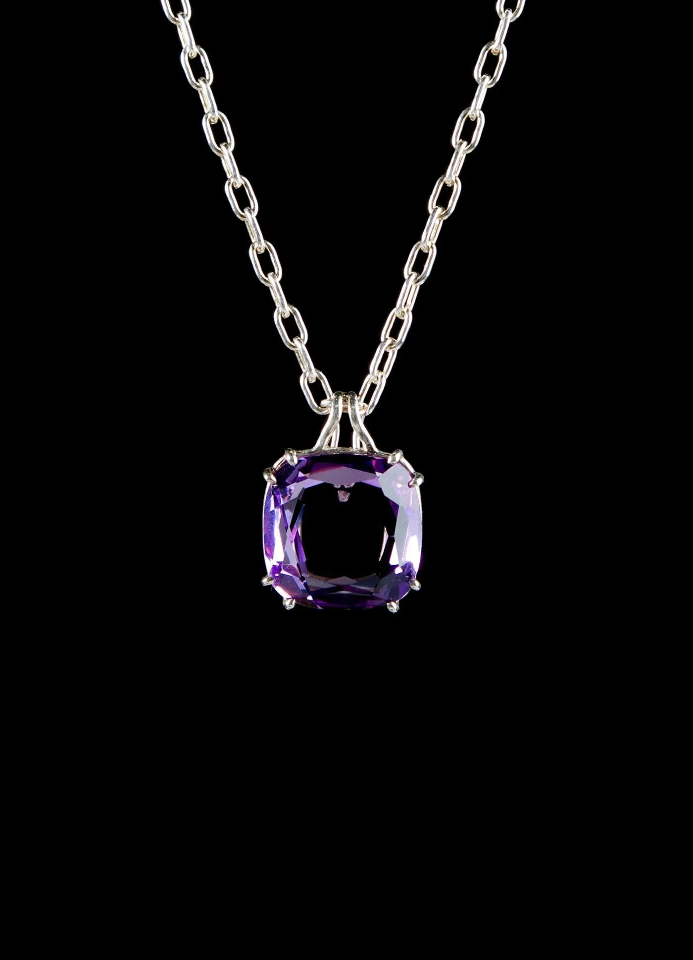 Medium Amethyst Sterling Pendant, 34 Carat Cushion Cut