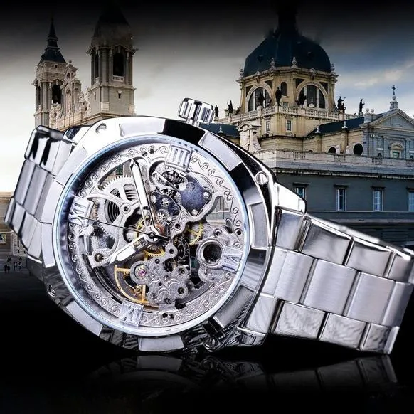 Men Luxury Skeleton Automatic Winding Mechanical Watch