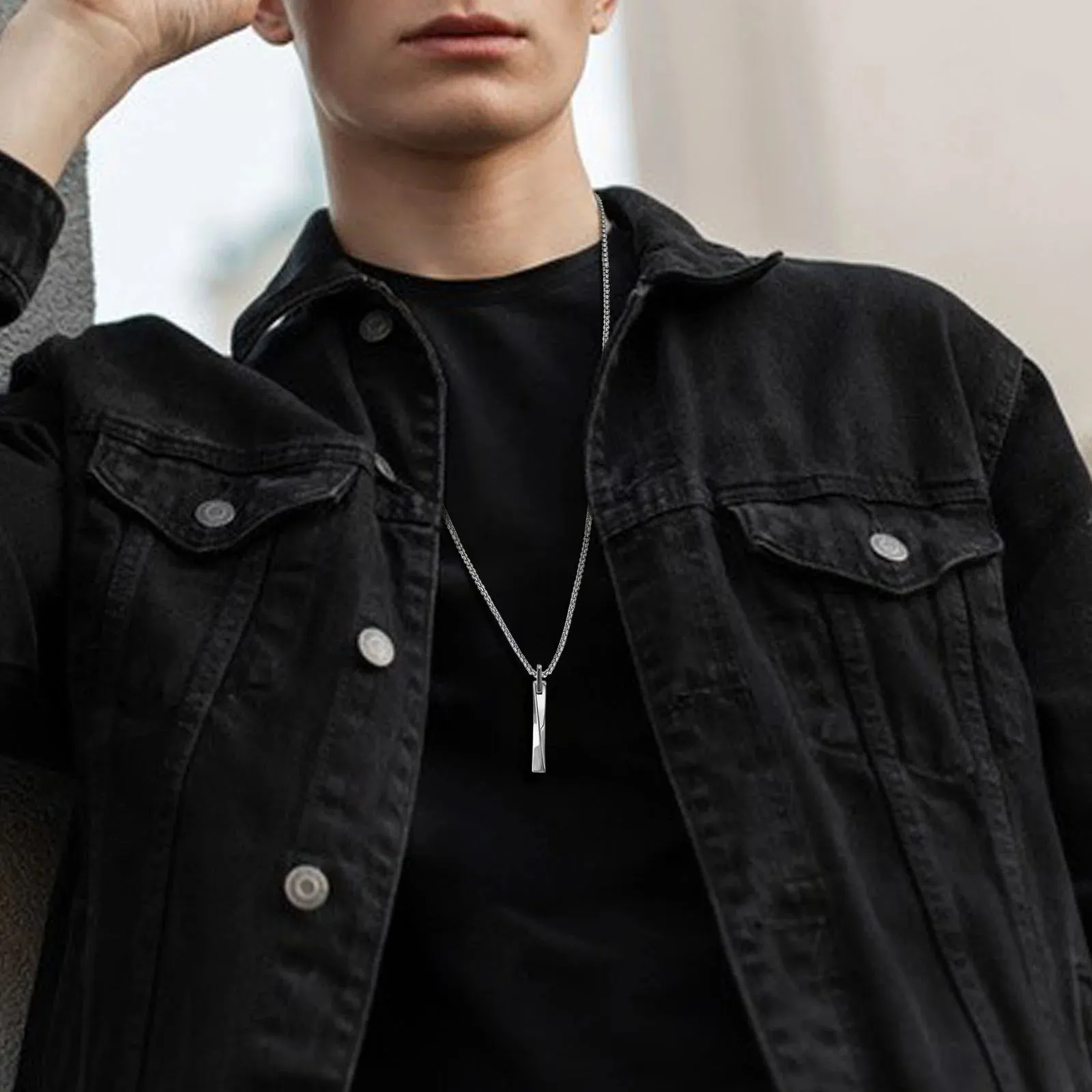 Men's Fashion Mobius Vertical Bar Necklaces, Tungsten Carbide Geometric Pendant Collar Gifts