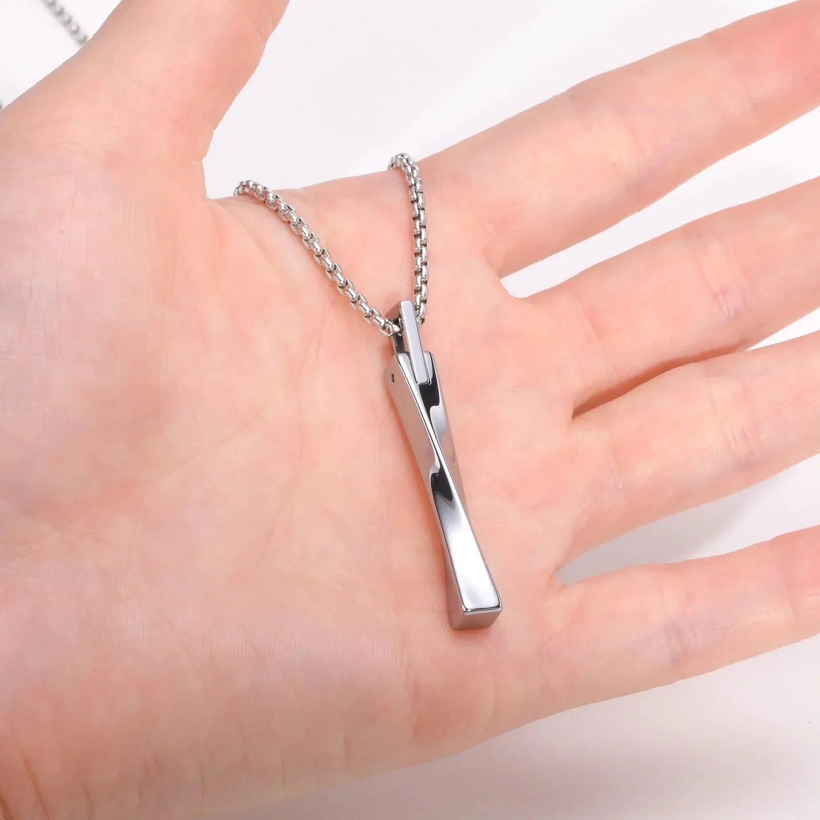 Men's Fashion Mobius Vertical Bar Necklaces, Tungsten Carbide Geometric Pendant Collar Gifts