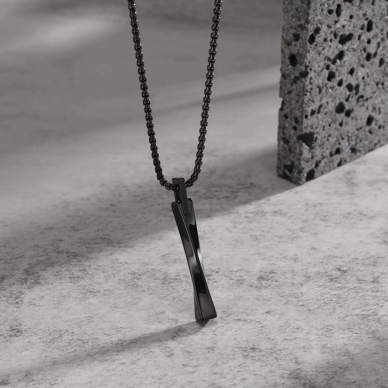 Men's Fashion Mobius Vertical Bar Necklaces, Tungsten Carbide Geometric Pendant Collar Gifts