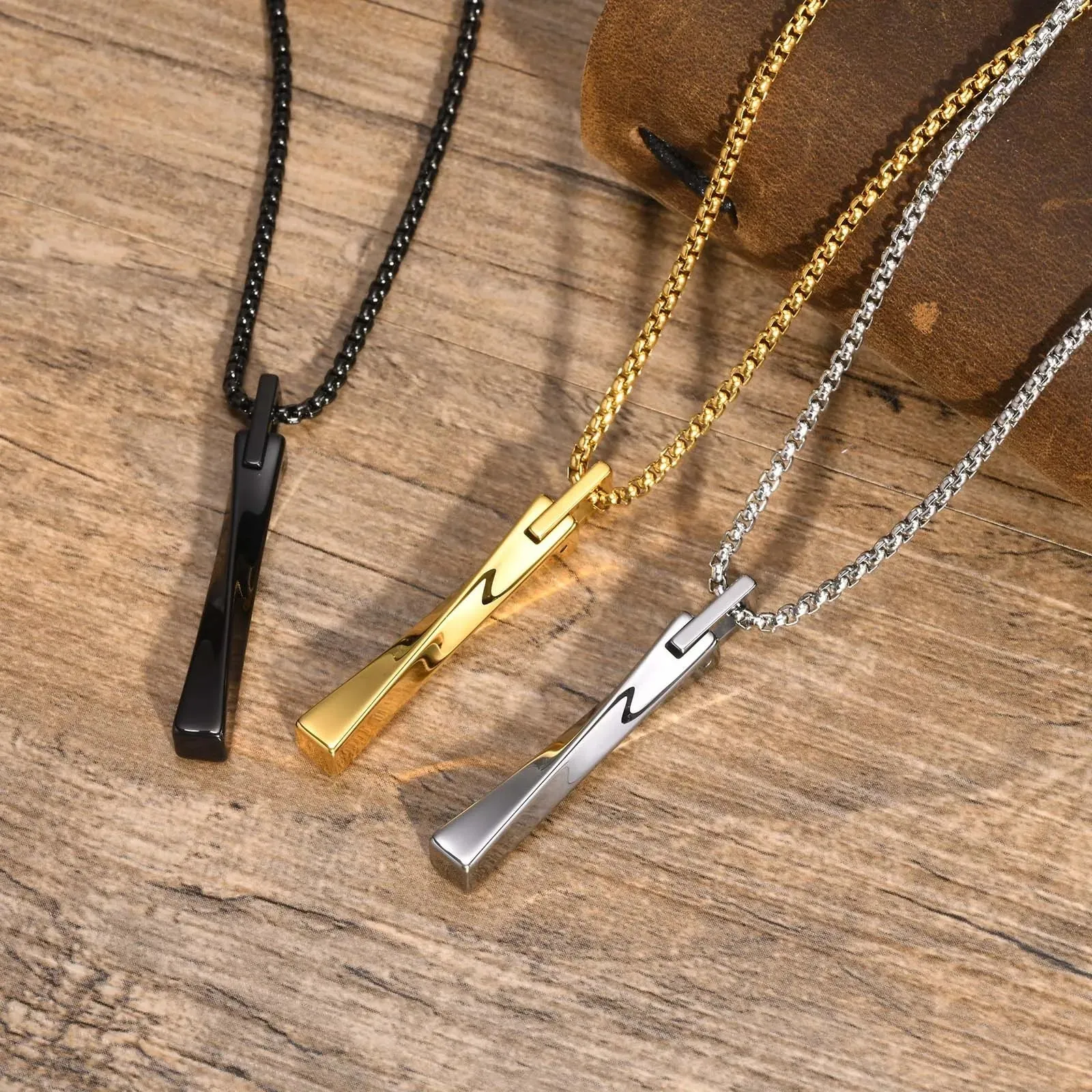 Men's Fashion Mobius Vertical Bar Necklaces, Tungsten Carbide Geometric Pendant Collar Gifts