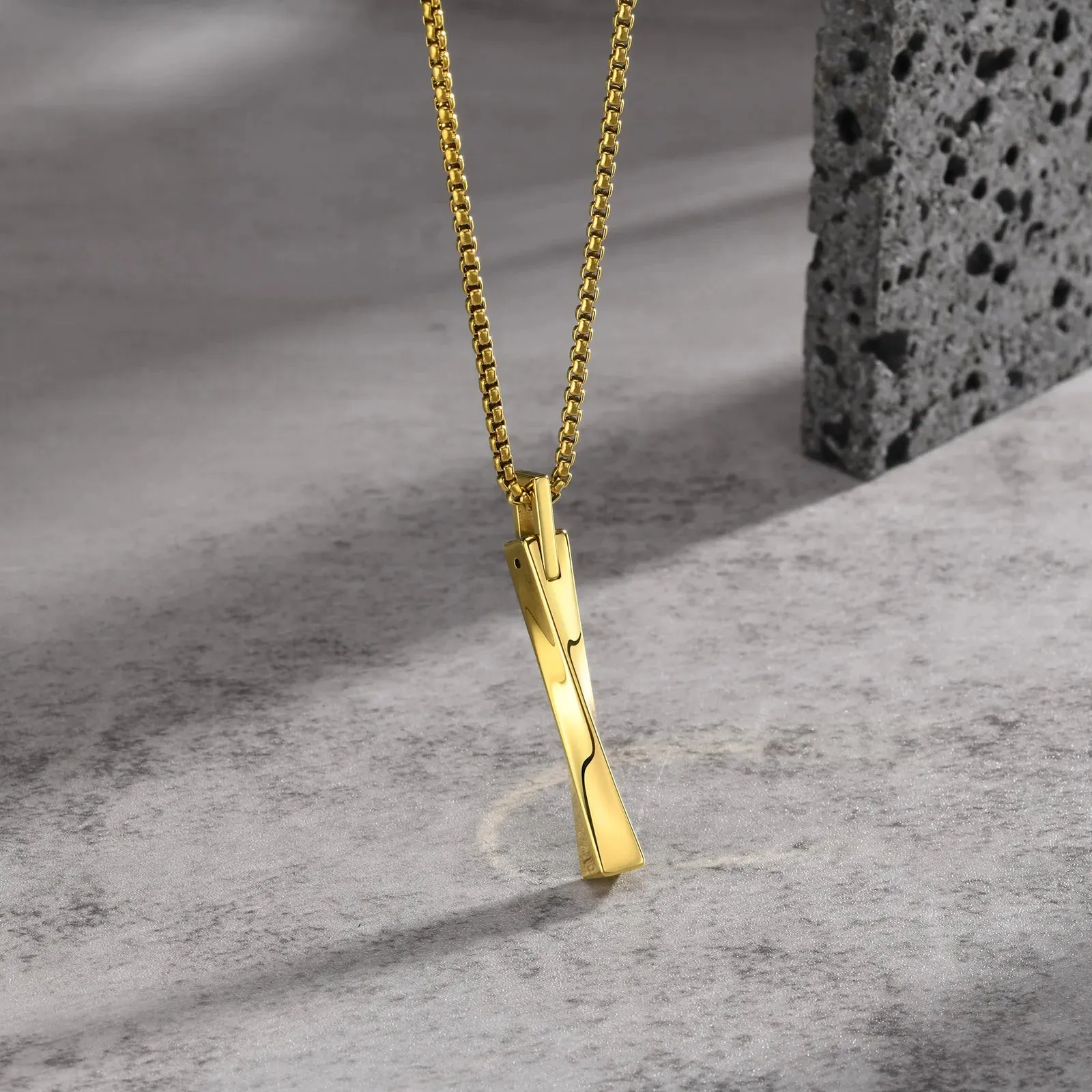 Men's Fashion Mobius Vertical Bar Necklaces, Tungsten Carbide Geometric Pendant Collar Gifts