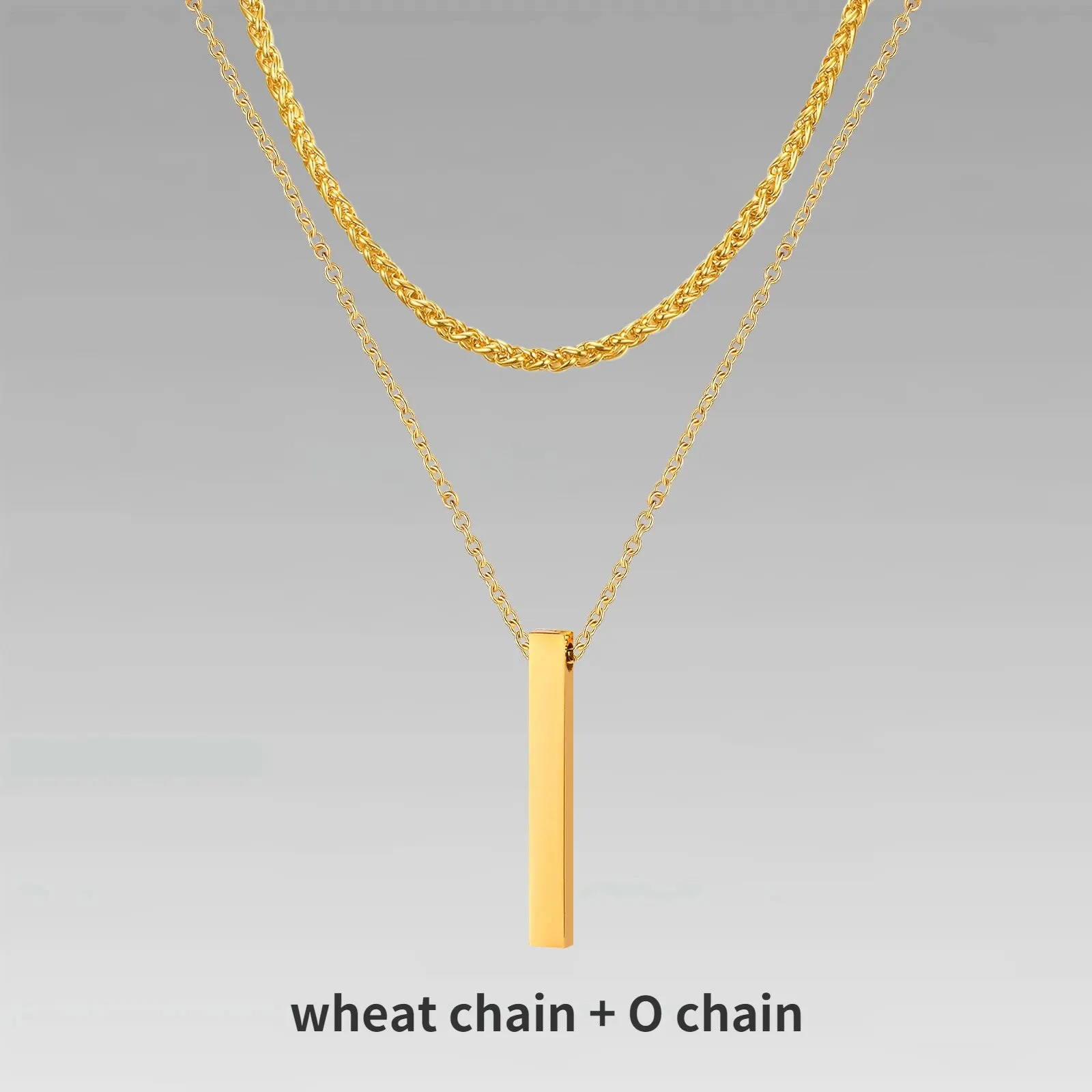 Mens Vertical Bar Necklaces for Boys,Stylish Layered Stainless Steel Geometric Pendant Collar