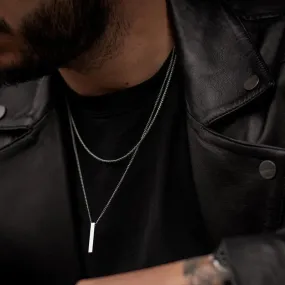 Mens Vertical Bar Necklaces for Boys,Stylish Layered Stainless Steel Geometric Pendant Collar