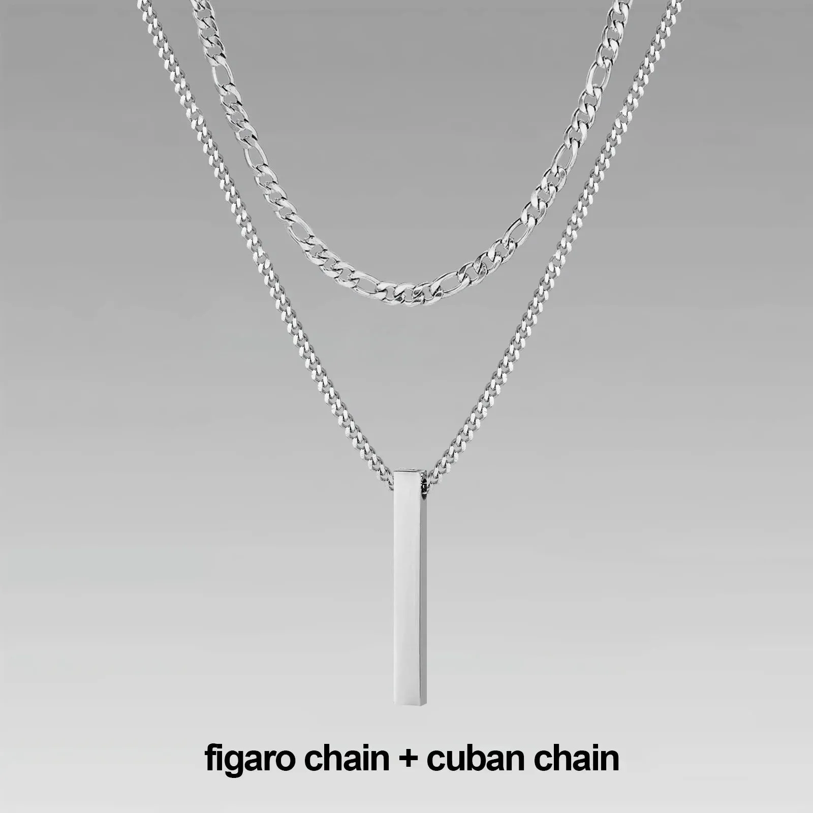 Mens Vertical Bar Necklaces for Boys,Stylish Layered Stainless Steel Geometric Pendant Collar