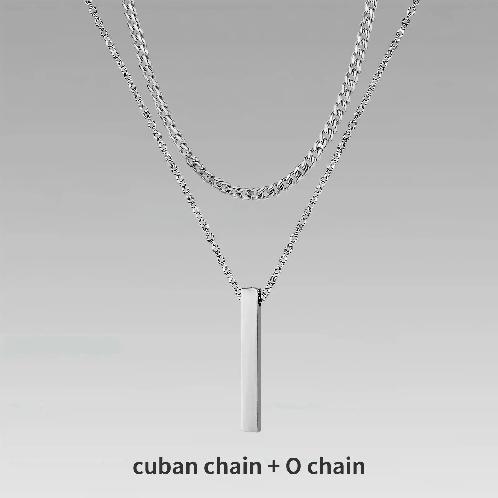 Mens Vertical Bar Necklaces for Boys,Stylish Layered Stainless Steel Geometric Pendant Collar