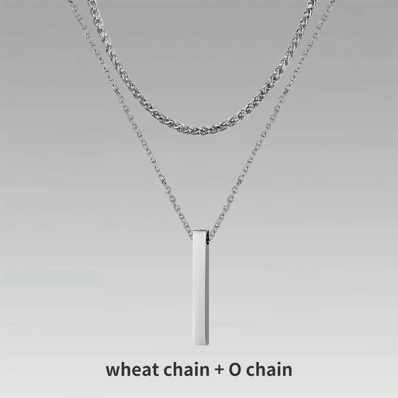 Mens Vertical Bar Necklaces for Boys,Stylish Layered Stainless Steel Geometric Pendant Collar