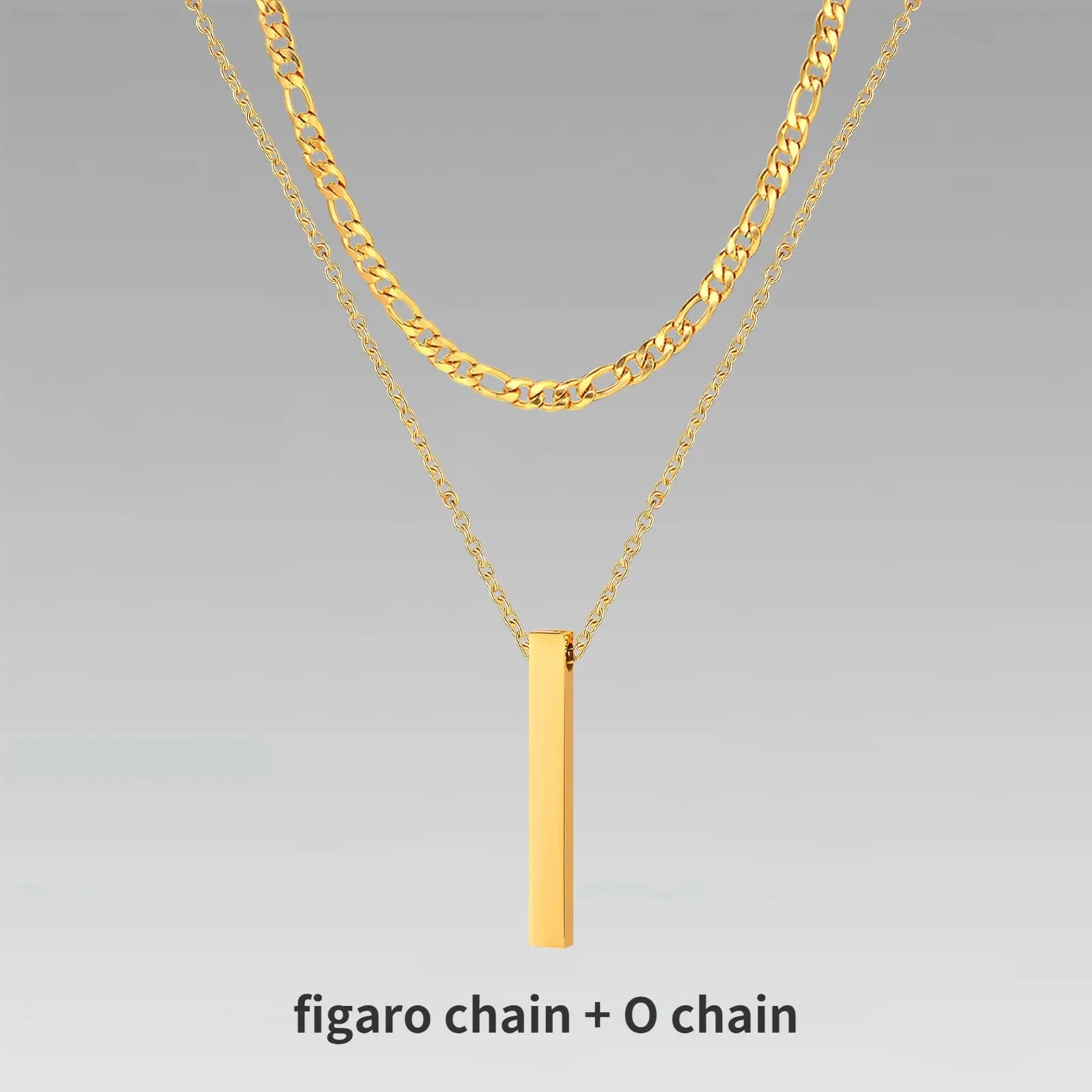 Mens Vertical Bar Necklaces for Boys,Stylish Layered Stainless Steel Geometric Pendant Collar