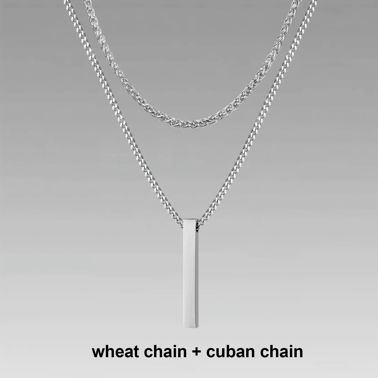 Mens Vertical Bar Necklaces for Boys,Stylish Layered Stainless Steel Geometric Pendant Collar