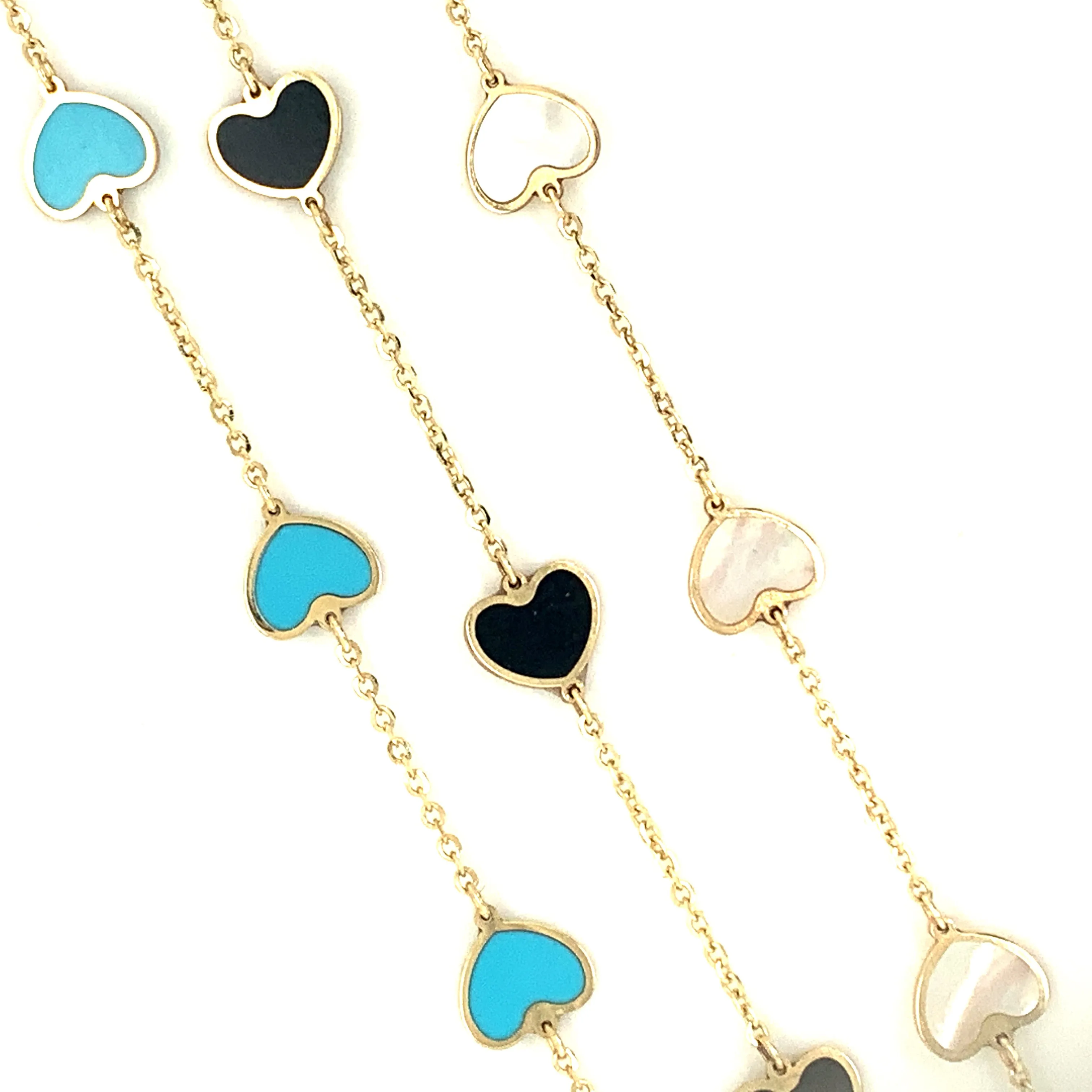 Mini Heart Station Necklace/Black Onyx