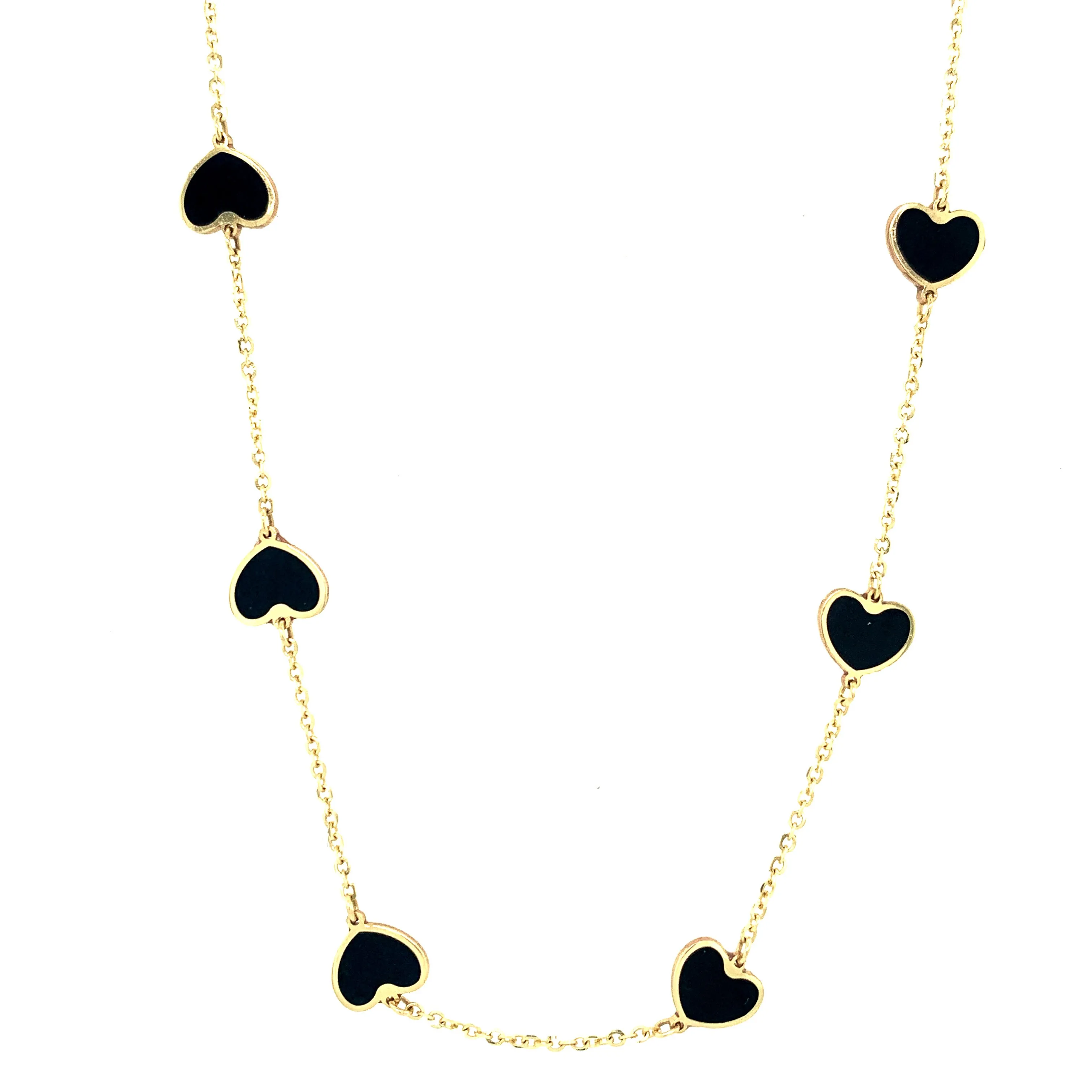 Mini Heart Station Necklace/Black Onyx