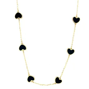 Mini Heart Station Necklace/Black Onyx