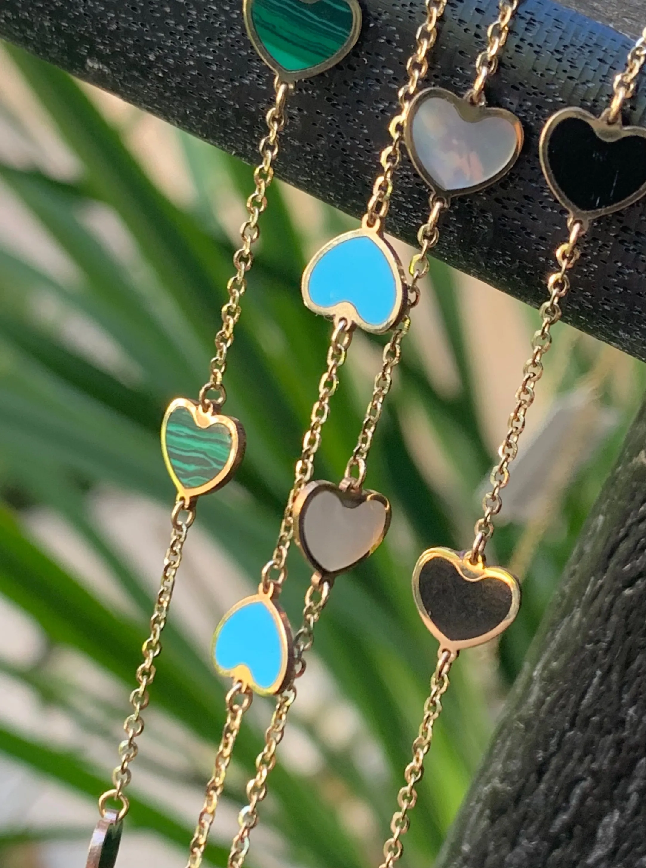 Mini Heart Station Necklace/Black Onyx