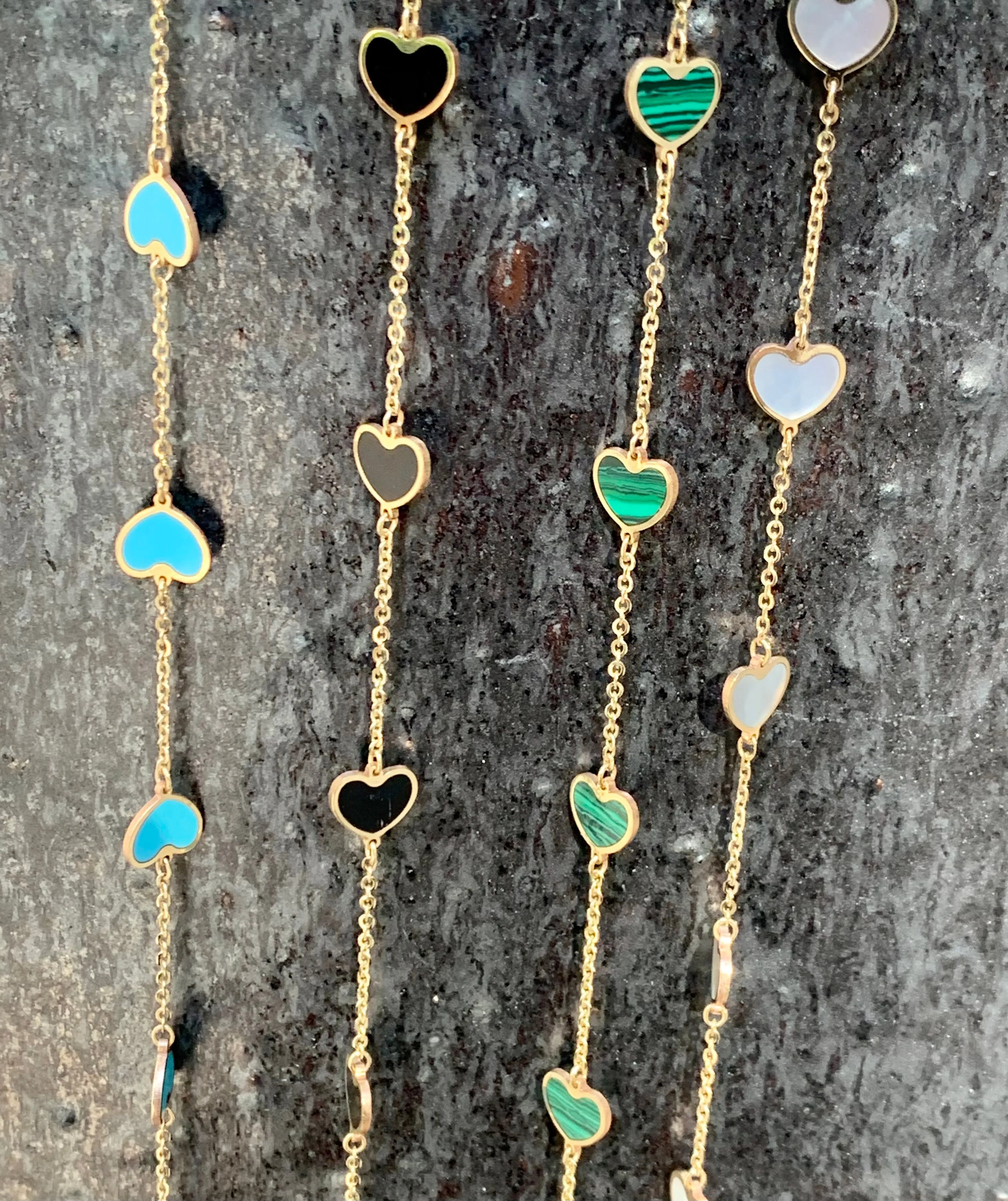 Mini Heart Station Necklace/Black Onyx
